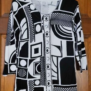 Women's Size Small Just B Black White Crewneck Cardigan with Bling